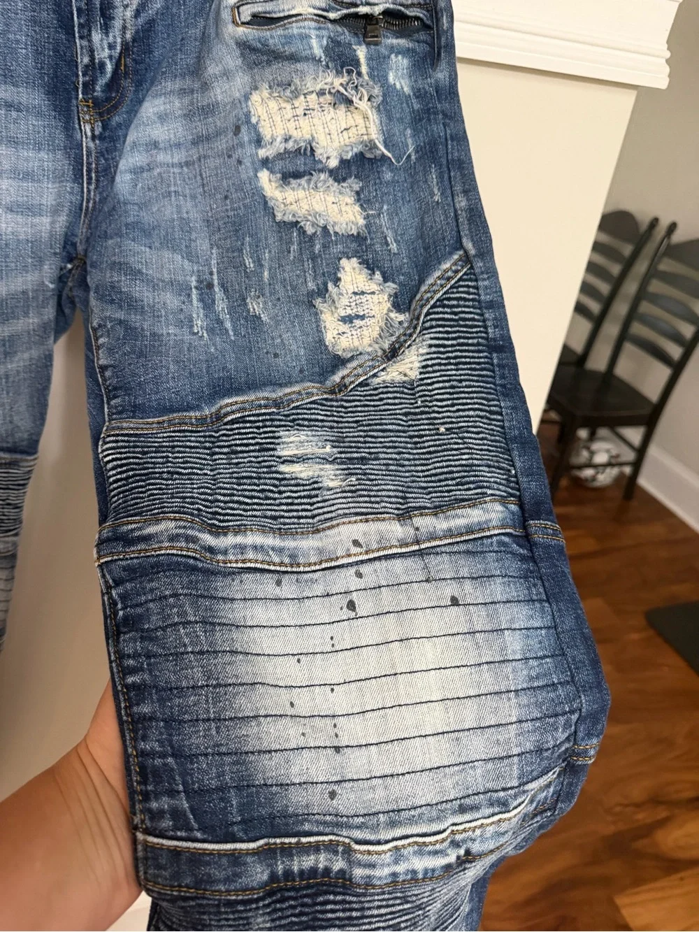Decibel Mens Distressed Moto Jeans Denim 42W34L‎